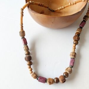 HAWAIIAN Beaded Eco Natural Necklace Carmel Cork Wooden Choker Surfer